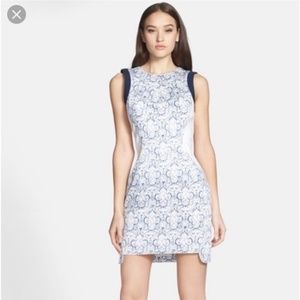 G.I.N. White and blue floral bodycon dress